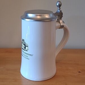 BOGOTA BEER COMPANY Ceramic Beer Stein Tankard & Pewter Tone Lid With Graphic
